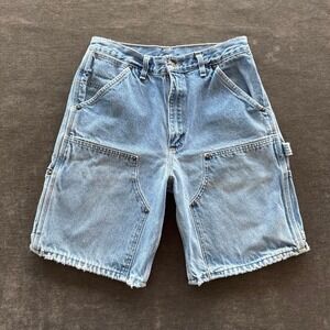 Vintage 90s Carhartt Double Knee Blue Denim Carpenter Shorts B79 31W Made In USA